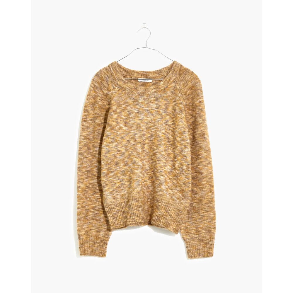 NEW Madewell Space-Dye Pleat-Sleeve Pullover Wool Carmel Brown Tan Sweater XS